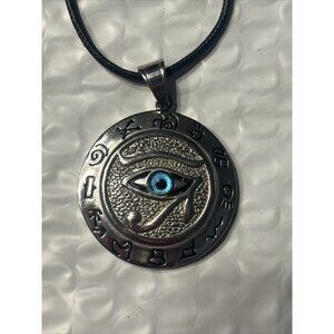 Egyptian Pharaoh Eye of Horus Ra Pendant Necklace Black Cord